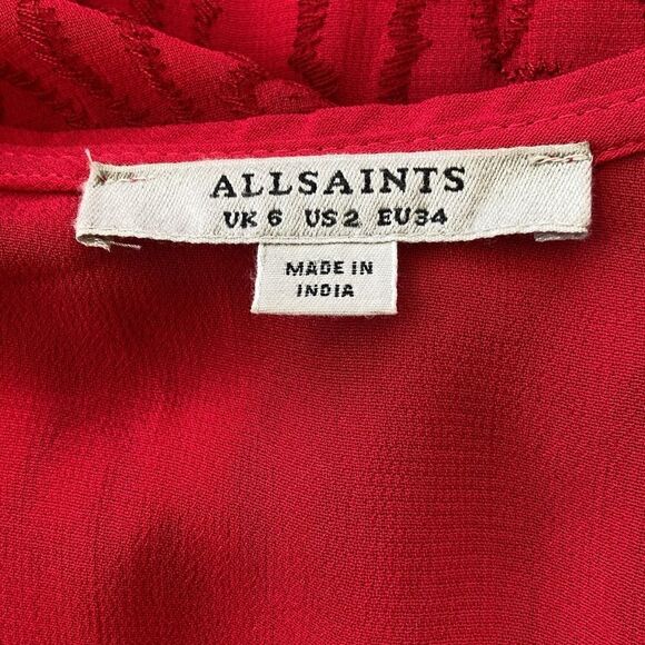 All Saints Dress “Rosi Ani” Red Free Flowing Long Sleeve Nwot Sz 2 Eur 6 - Picture 8 of 8